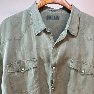 Lucky Brand Linen Olive Green Western Button-Up Shirt